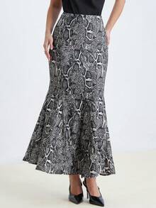 Aveloria Modichic Falda con estampado de piel de serpiente y bajo de sirena, acentúa las curvas seductoras, adecuada para fiestas de noche, con un aspecto vintage pero llamativo - Multicolor - Ver 5