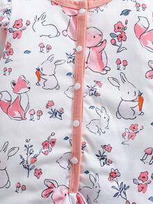 新生女婴春夏针织圆领拼接动物图案连帽袖连脚连体衣 - 彩色 - 查看 7