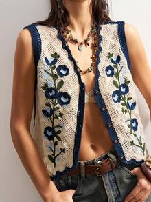 Bohemela Áo khoác ngoài phong cách Boho mùa Đông/Xuân/Hè, Áo vest thêu phối màu cổ điển dành cho nữ, Phong cách miền Tây hoang dã, Thích hợp cho các buổi hòa nhạc và tiệc tùng, Kỳ nghỉ biển, Mặc hàng ngày, Đi học, Đi chơi và dự tiệc, Năm mới, Ngày lễ tình nhân và các lễ hội. - Màu be - Xem 1