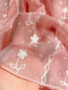 Elladie kids Tween Girls' Pink Textured Embroidered Puff Sleeve A-Line Waist Dress, Elegant Design - Pink - View 5