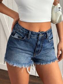 EURMUSE Short en jean mini taille basse avec détails lavés - Jean bleu - Voir 6