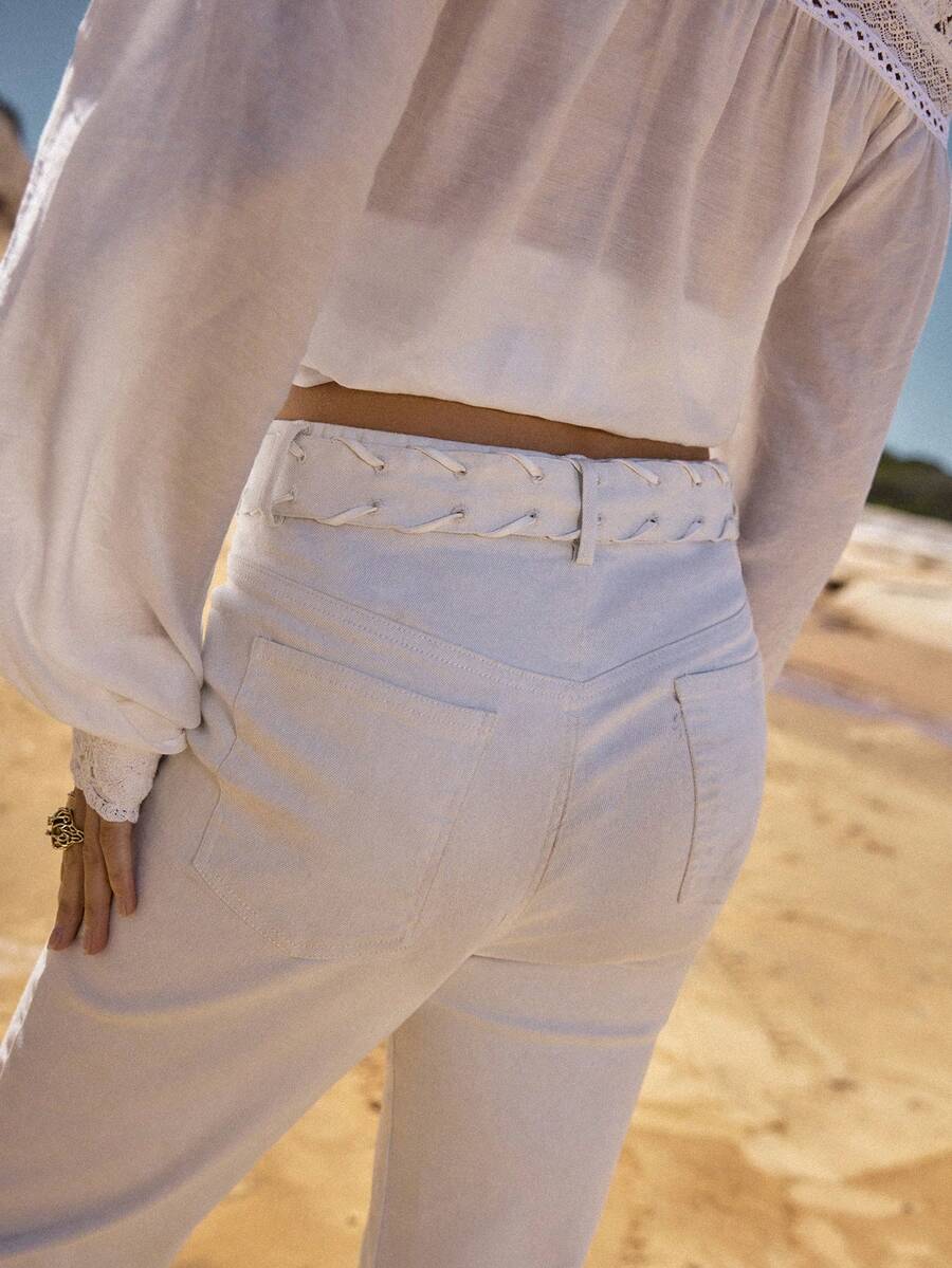 MOTF STUDIO WOMEN'S WHITE BELTED FLARE LEG JEANS, SPRING/SUMMER - White - View 2