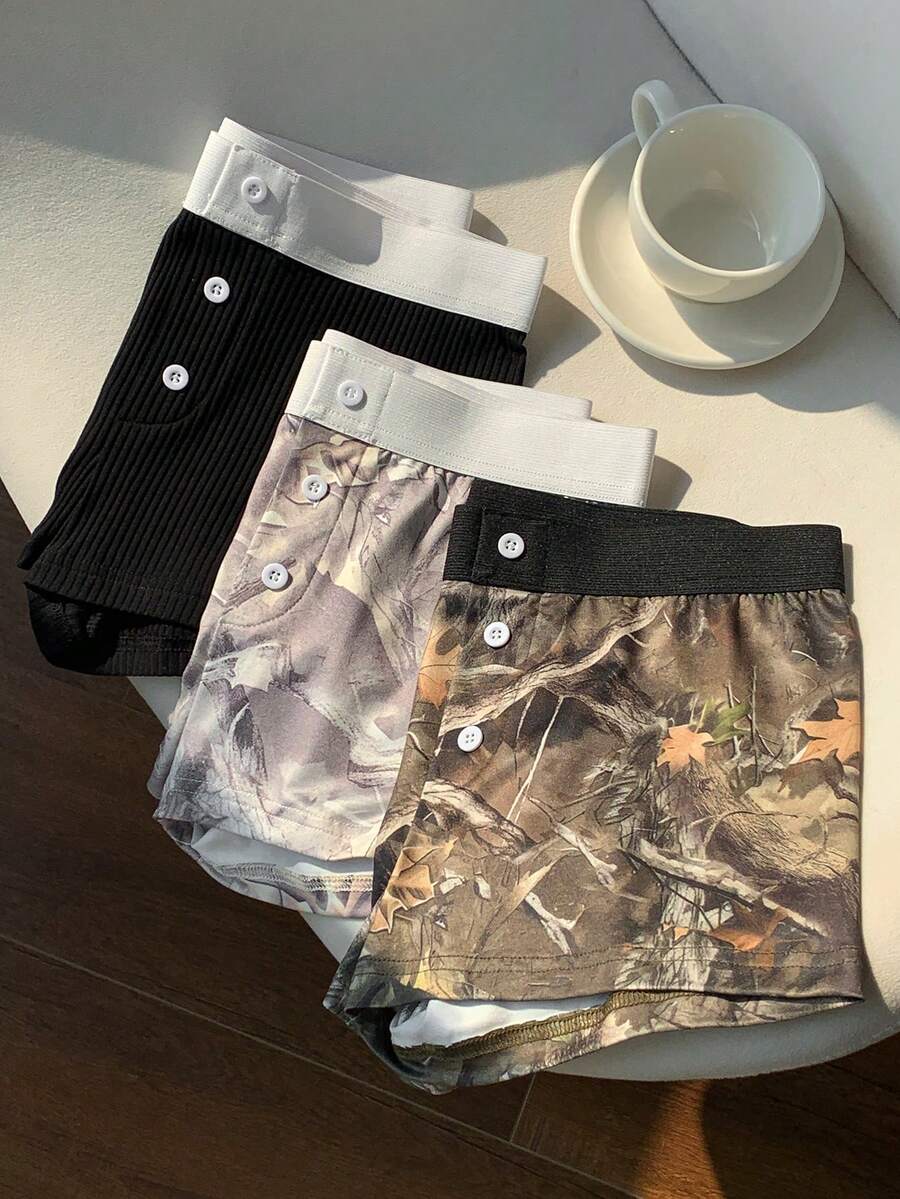 Comfortcana Quần short nữ dáng rộng, thiết kế cài nút, phong cách thường ngày. - Nhiều màu - Xem 1