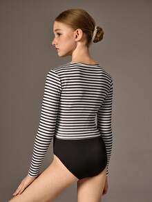 少女芭蕾舞服装，高弹力光滑外套，适合芭蕾舞比赛秋冬季穿着 - 黑與白 - 查看 2