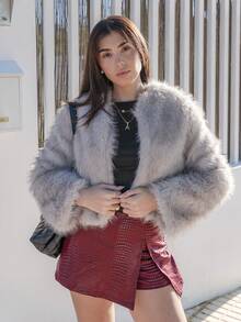 Hitanina 女士浅灰色长袖休闲蓬蓬夹克秋冬时尚女装秋季服装女装 - 淺灰色 - 查看 3