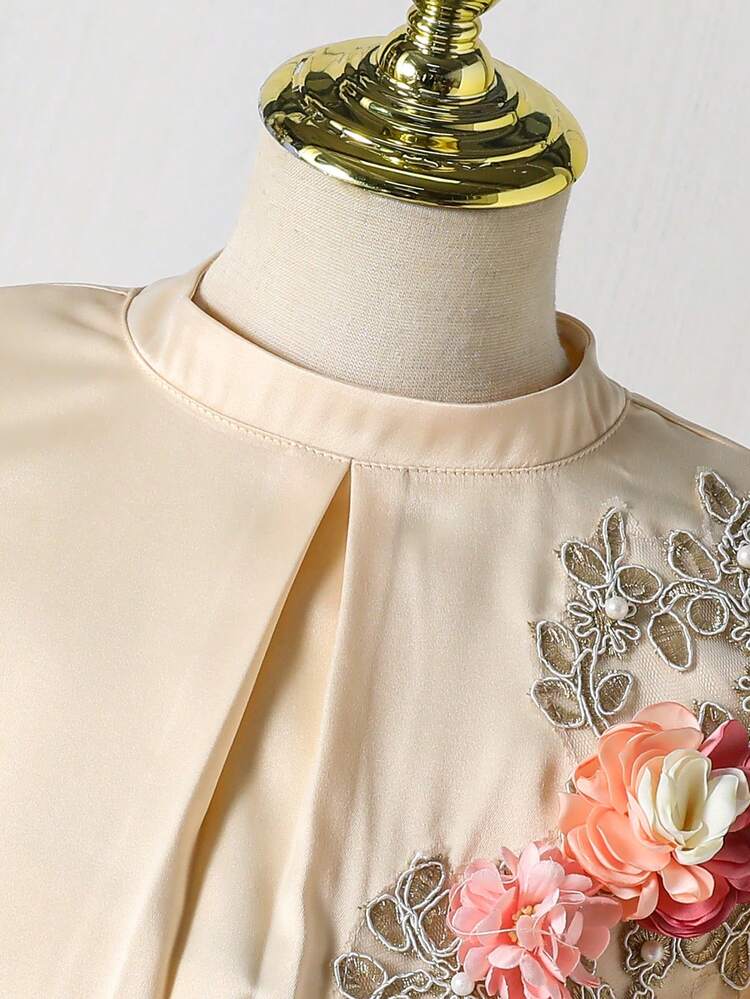 مجموعة قطعتين للبنات، تتكون من قميص بياقة عالية وأكمام قصيرة مطرزة بالدانتيل الزخرفي، وتنورة نصفية من قماش جاكار مرن الخصر، مريحة وناعمة وعملية، مناسبة للخريف والربيع والصيف، مناسبة للارتداء اليومي، التنقل، اللعب في الهواء الطلق، الرياضة، المدرسة، الملابس الشارعية، الحفلات والتصوير - لون مشمشي - مشاهدة 6