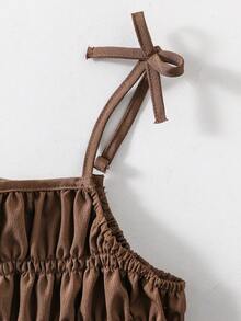 Sparklyn Girls Striped Bow Camisole Top And Straight Leg Pants Summer Vacation Outfit - Brown - View 4