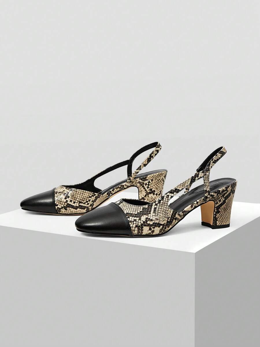 MOTF WOMEN SPLICING SNAKESKIN PATTERN PU LEATHER PUMPS - Apricot - View 2