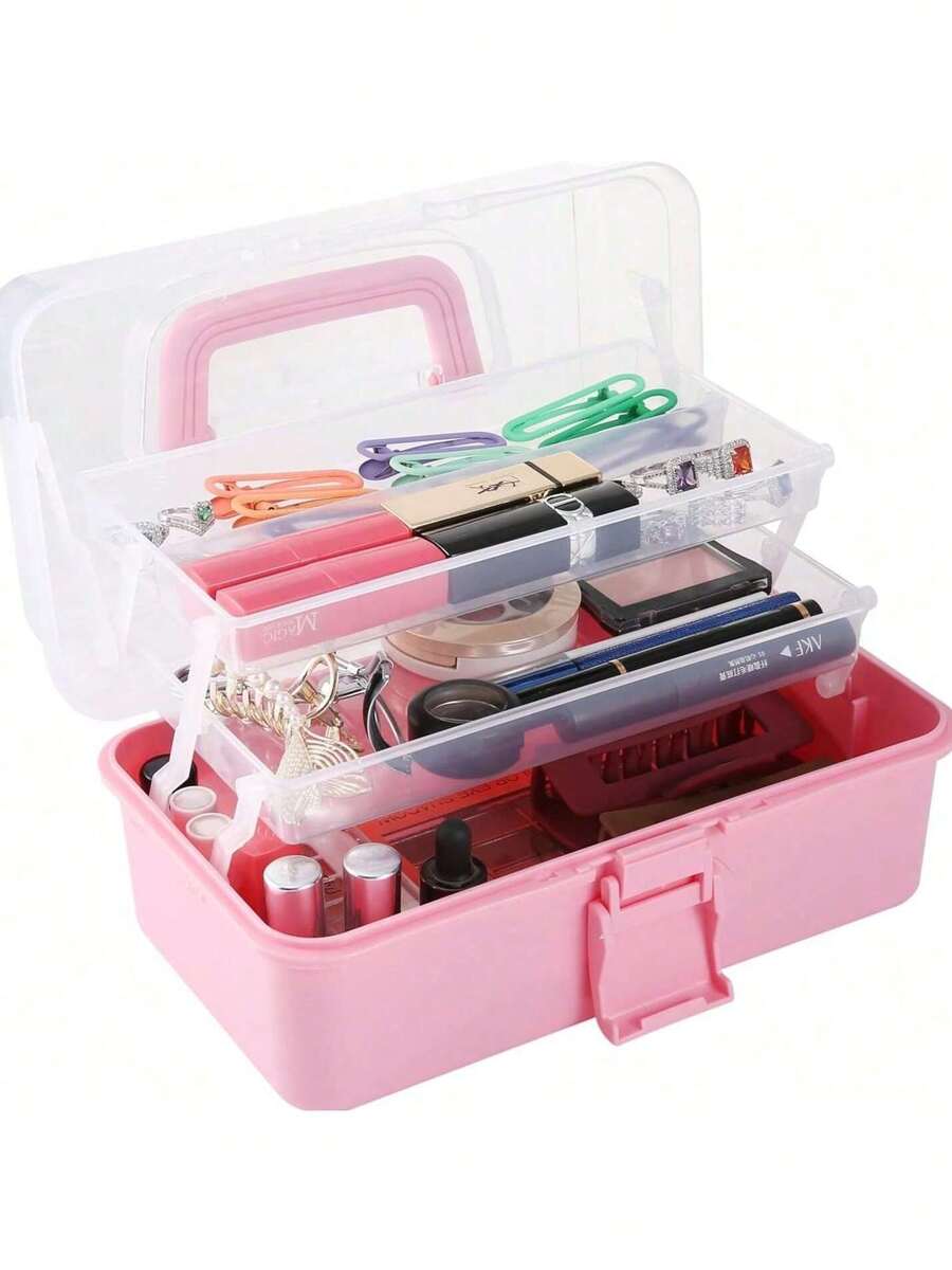 1pc 3-Layer Plastic Storage Box, Multi-Purpose Storage Box, Household Folding Tool Box, Portable Art & Craft Box, Sewing Supplies Organizer, Medicine Box