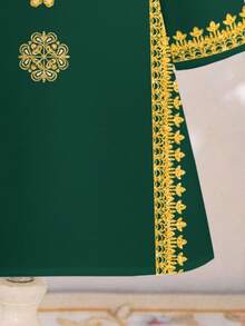 优雅复古酒红色蕾丝印花连衣裙，适合年轻女孩，春夏穿着，也适合节日场合。 - 白色 - 查看 7