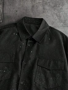 AXEPEAK 男士短袖单排扣工装口袋衬衫和短裤休闲套装 - 黑色 - 查看 4