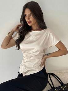 Firerie Women's Casual Elegant Satin Blouse/Office Blouse/Formal Blouse/Lustrous Satin Blouse - Apricot - View 1