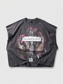 ROMWE MEN Men's All-Over Print Round Neck Fashionable Streetwear Casual Tank Top - Black - View 1