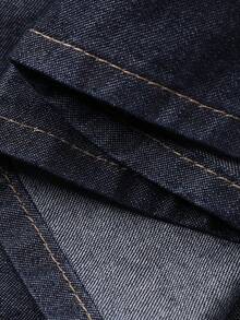 DAZY 女士V领无袖系带蝴蝶贴花休闲长款牛仔连衣裙 - 深色水洗藍 - 查看 7