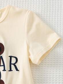Cozy Pixies 2pcs/Set Young Boy Cartoon Bear Pattern Knit Soft Round Neck Short Sleeve Top And Elastic Waist Pants Set,Boy Cotton Linen Summer Outfit Clothes - Blue - View 5