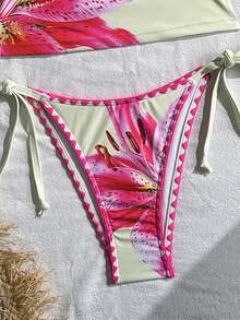 Swim Mod Women's Sweet Floral Print Camisole Bikini Top With Ruffle Trim, Spring/Summer - Multicolor - View 4