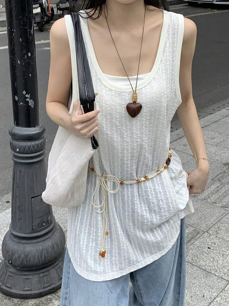 Women's Solid Color Round Neck Casual Loose Sleeveless Top