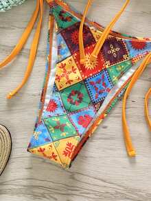 Swim Vcay 女士镂空系带露背泳衣套装，时尚休闲度假两件套，适合春、夏、秋、冬四季穿着 - 彩色 - 查看 3