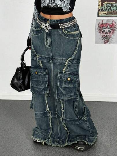 Jeanoix Plus Size Dam Street Style Casual Denim Kjol