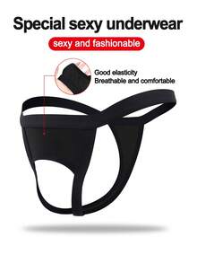 时尚前无缝凸起设计中腰性感男士内裤 - 黑色 - 查看 1