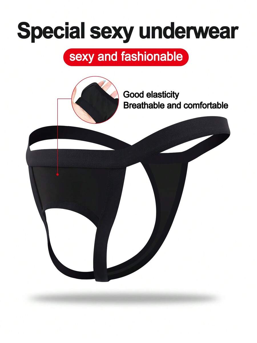 时尚前无缝凸起设计中腰性感男士内裤 - 黑色 - 查看 1