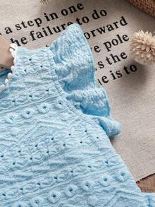 SHEIN Vintaside Kids 2pcs/Set Baby Girls 0-3 Years Old Casual Sweet Daily Outings Cap Sleeve T-Shirt Vest Top And Shorts Set, Spring/Summer - Blue - View 4