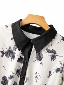 GlowEve CURVE Đầm dài tay dáng suông, thắt eo, họa tiết hoa, cổ ve lật, dành cho nữ cỡ lớn, thích hợp cho kỳ nghỉ hoặc tiệc tùng. - màu đen - Xem 4