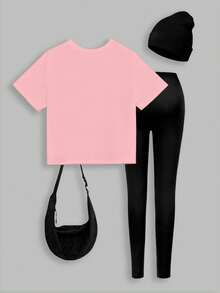 SHEIN Explorewe 2pcs/Set Atasan Bergambar Stroberi, Set Sweatshirt Leher Bulat dan Legging untuk Remaja Perempuan, Modis dan Kasual, Cocok untuk Musim Gugur/Musim Dingin - MultiWarna - View 2