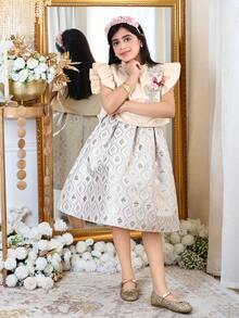 SHEIN Tween Girl Fashion Cap Sleeve Shirt Top And Mini Skirt Set - Apricot - View 5