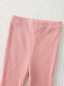 Cozy Pixies 2pcs Baby Girl Heart Print Crew Neck Short Sleeve Top And Elastic Waist Pants Set Baby Girl Heart Outfit Toddler Pink Pants Outfit Baby Girl Pants And Top Toddler Girl Clothes Summer Sets Cotton Clothes - Pink - View 6