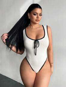 SHEIN SXY Women's Contrast Trim Sleeveless Bodysuit,Rave Outfit ,Summer, Spring,Beach,Going Out,Y2K - Multicolor - View 4