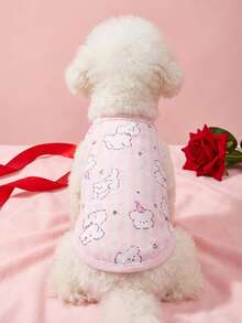 PETSIN 1pc White Cute Dog Love Valentine's Day Printed Pet Tank Top Sports Style Skin Friendly Breathable Summer Pet Clothes - Multicolor - View 2