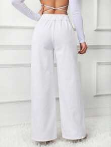 SHEIN Tall 女士高腰休闲宽松阔腿牛仔裤蓝色直筒裤高个女式牛仔裤女士牛仔裤妈妈牛仔裤 - 白色 - 查看 7