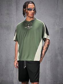 Manfinity VCAY Men's English Letter Print Loose Knit Short Sleeve T-Shirt Set - Multicolor - View 3