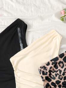 SHEIN 3件套少女休闲简约舒适不对称下摆吊带背心套装 - 杏色 - 查看 3