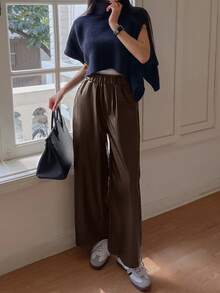 DAZY 女士休闲不对称口袋七分裤/打底裤 - 咖啡棕 - 查看 2