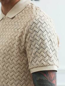 HUEFORM Áo polo nam tay ngắn, chất liệu vải có họa tiết, cổ khóa kéo, thích hợp cho các buổi đi chơi, tụ họp và kỳ nghỉ. - Màu be - Xem 6