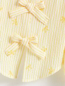 Elladie kids Blusa de manga larga con decoración de lazo a rayas para niñas jóvenes - Amarillo - Ver 5