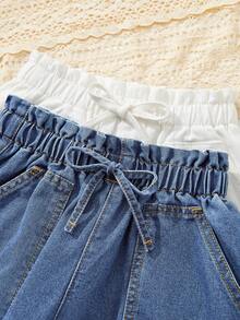 SHEIN Setelan Denim Longgar Kasual 2 Potong untuk Anak Perempuan Remaja, Musim Semi dan Musim Panas, Gaya Boho untuk Konser, Rave, dan Festival. - MultiWarna - View 4