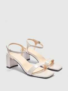 CUCCOO BIZCHIC 夏季新款气质外套搭配裙装时尚凉鞋法式露趾粗跟高跟凉鞋女款 - 米色 - 查看 7