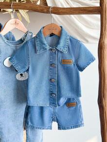 Baby Boys' Fashion Denim Shirt & Shorts Set - Medium Wash - View 4