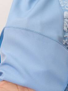 少女法式复古牛仔蓝方领泡泡袖刺绣中长连衣裙，优雅甜美温柔，适合度假、外出、日常、约会、通勤、校园等各种场合。 - 藍色 - 查看 8