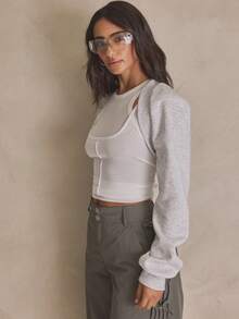 MUSERA Jersey Long Sleeve Sleeve Top Jersey Sweat Top Summer, Sporty, Casual, Day, Streetstyle, Streetwear - Light Grey - View 2