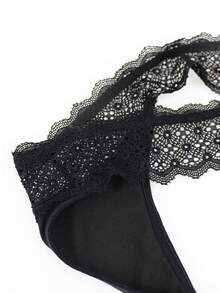 Fashionable Black Fabric U-Pouch Lace Trim Sexy Briefs For Men - Black - View 6
