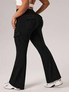 Rhythm Era Quần ống loe ôm eo đa năng có túi dành cho nữ, quần legging thể thao thường ngày, chạy bộ, yoga, váy cỡ lớn có túi, váy thể thao, quần legging ống loe có túi cho phòng tập yoga, quần legging thể thao màu đen có túi, quần legging nữ. - màu đen - Xem 7