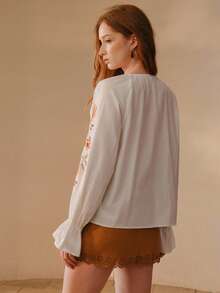 MOTF PREMIUM ÁO KIỂU BOHEMIAN THÊU BẰNG VẢI COTTON LINEN DÀNH CHO NỮ - trắng - Xem 3