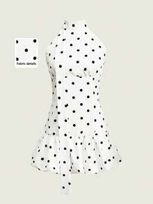 Rina Fox 女士优雅波点印花露背吊带迷你连衣裙，夏季 - 彩色 - 查看 3