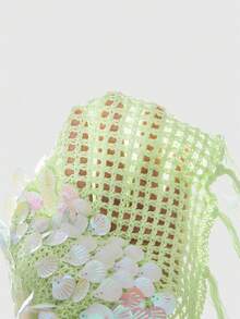 ROMWE Avant Women's Vintage Vacation Style Beaded Halter Neck Hollow Out Fringe Hem Sexy Knit Top - Green - View 5