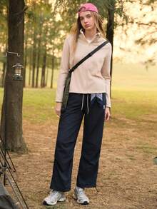 SHEIN In My Nature Women's Casual Minimalist Zip-Up Outdoor Fleece Jacket, Autumn