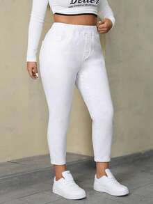 SHEIN ICON Denim Simples e Casuais Plus Size - Branco - Visão 3